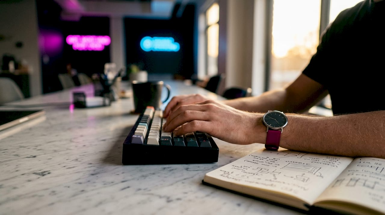 Rédaction de notes sur le référencement depuis le bureau à domicile