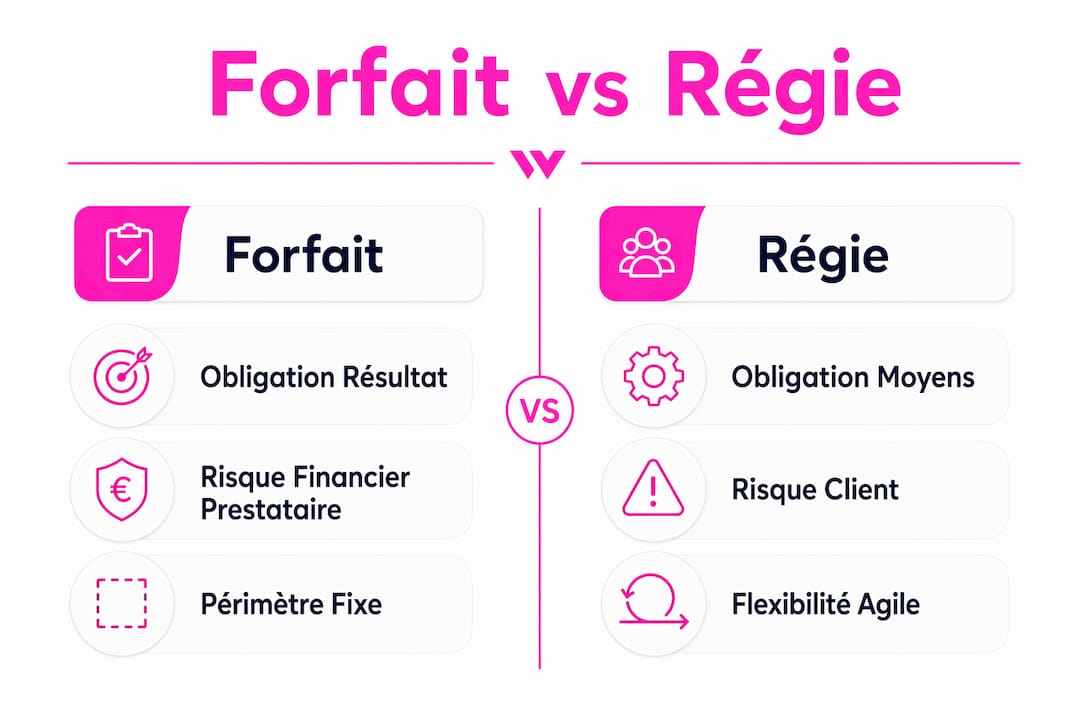 Infographie : les différences entre facturation au forfait et en régie pour les projets web