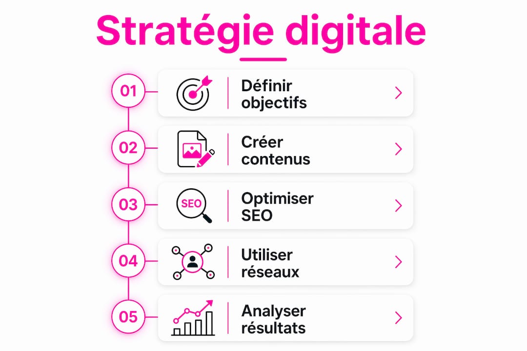 Les grandes étapes pour élaborer une stratégie digitale efficace, présentées en infographie