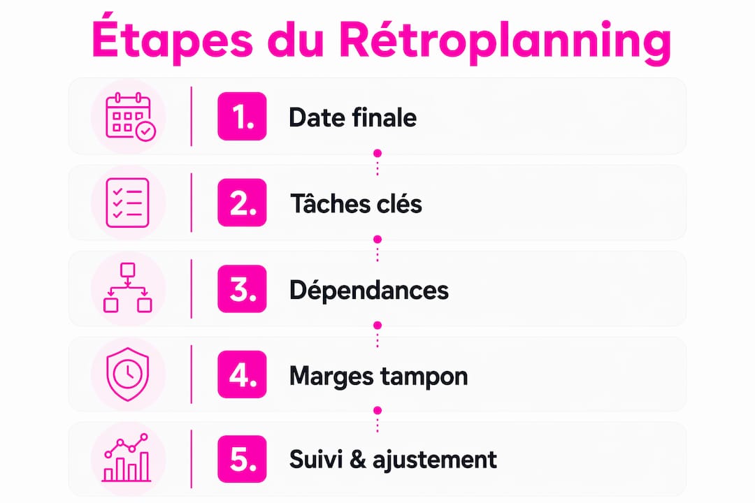 Découvrez, en un coup d'œil, les grandes étapes à suivre pour élaborer un rétroplanning efficace lors de la gestion d’un projet web grâce à cette infographie.