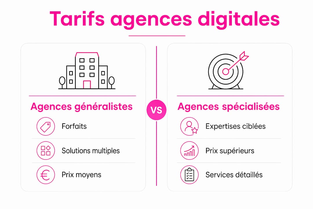 Comparatif visuel des tarifs pratiqués par les agences généralistes et spécialisées