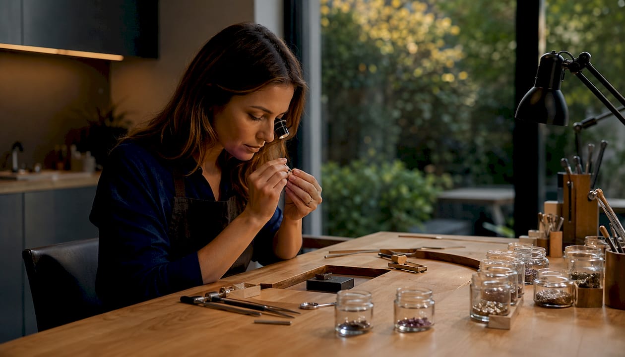 Dans son atelier, le bijoutier façonne minutieusement ses créations à la main.