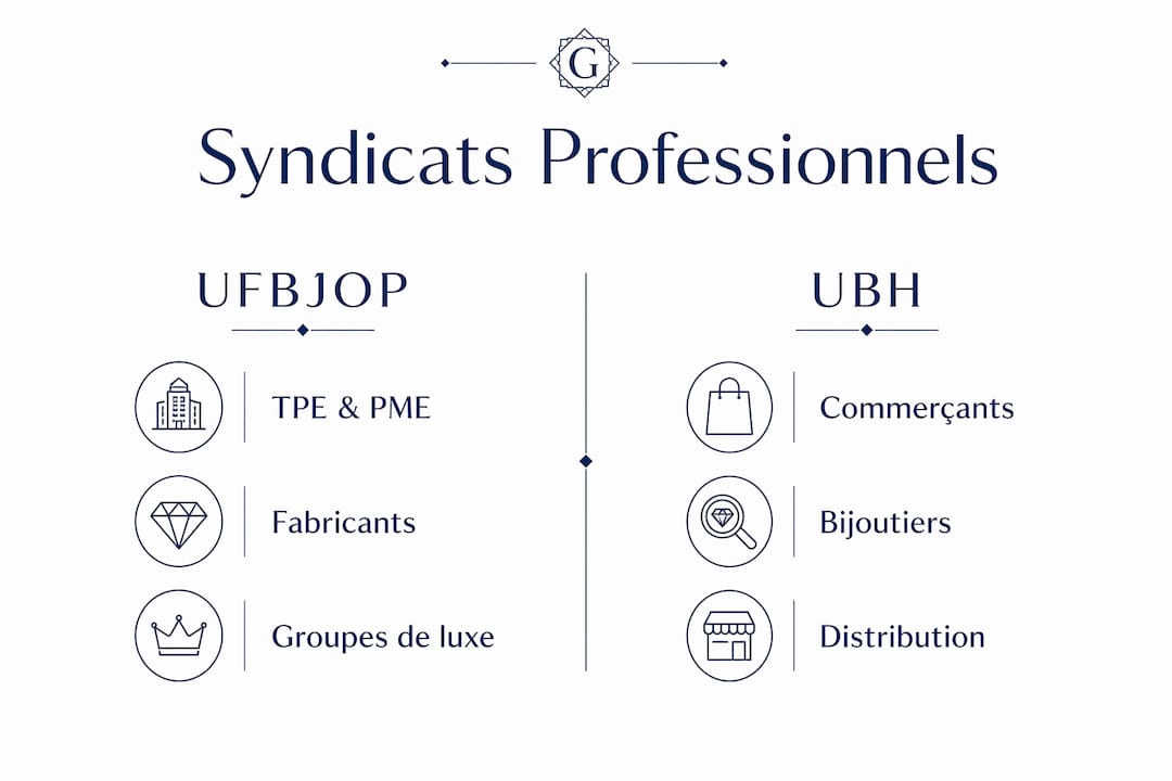 Infographie : panorama des principaux syndicats de la bijouterie en France