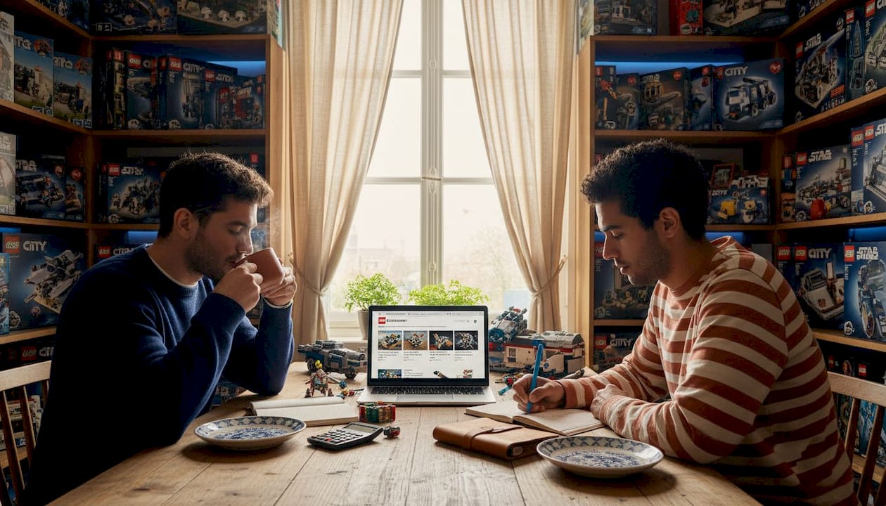 Deux copains comparent la valeur de différents coffrets LEGO
