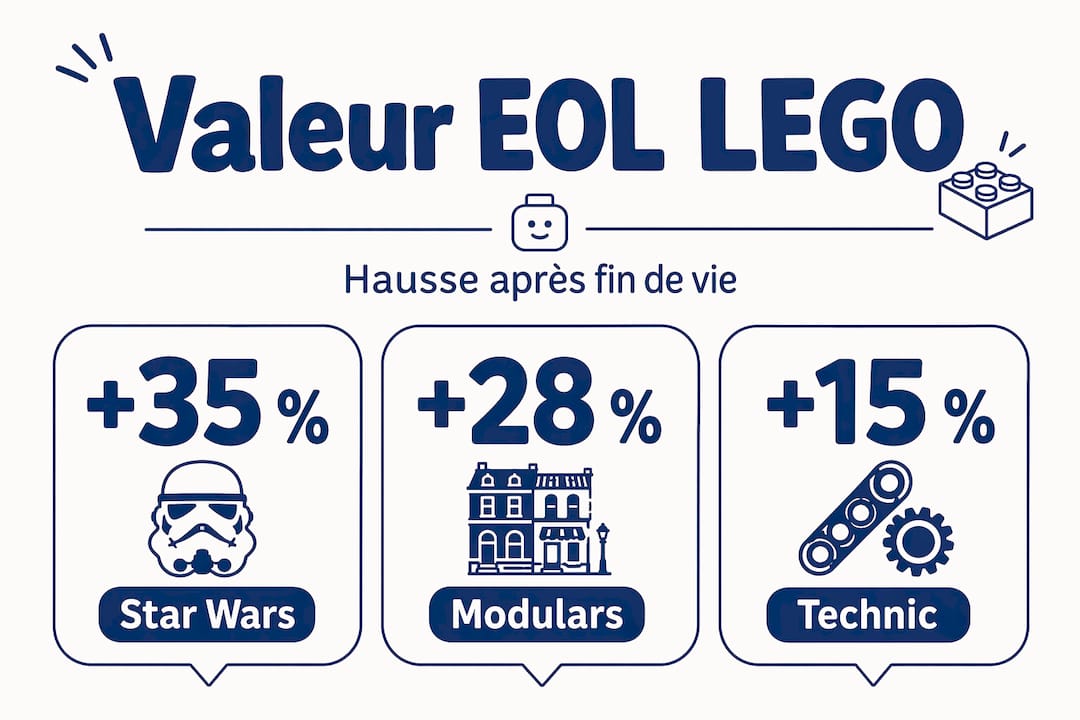 Infographie illustrant l’augmentation de la valeur des sets LEGO retirés du marché
