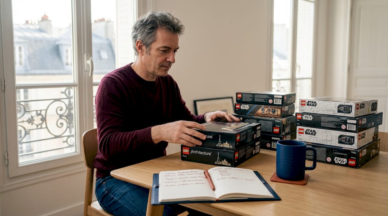 Un passionné de LEGO trie minutieusement ses pièces rares dans son appartement.