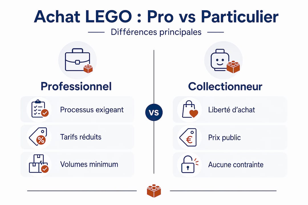 Découvrez notre infographie qui met en lumière les différences entre l’achat de LEGO pour les professionnels et celui pour les particuliers.