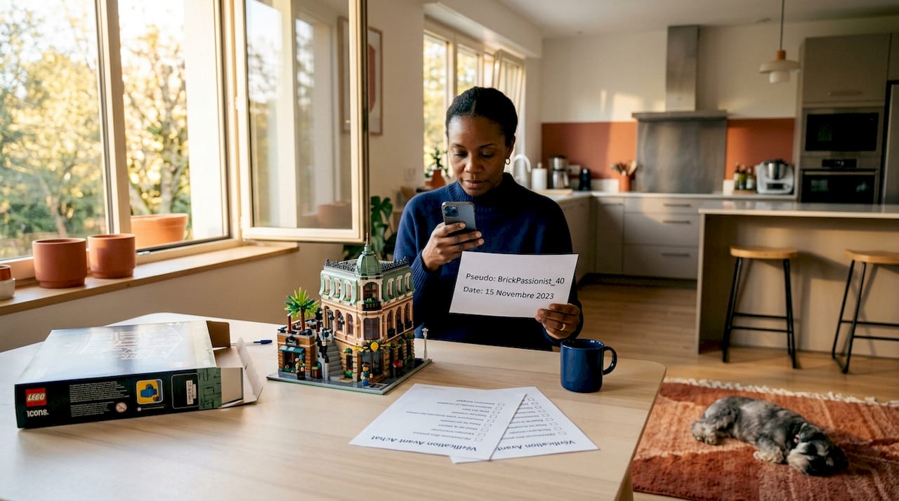 Une acheteuse prend une photo pour s’assurer de l’authenticité de son set LEGO.