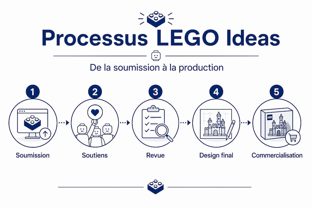 Schéma des différentes phases du parcours LEGO Ideas