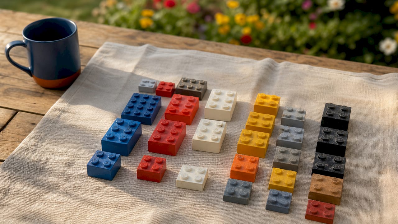 Vue de dessus : comparaison entre vraies et fausses briques LEGO
