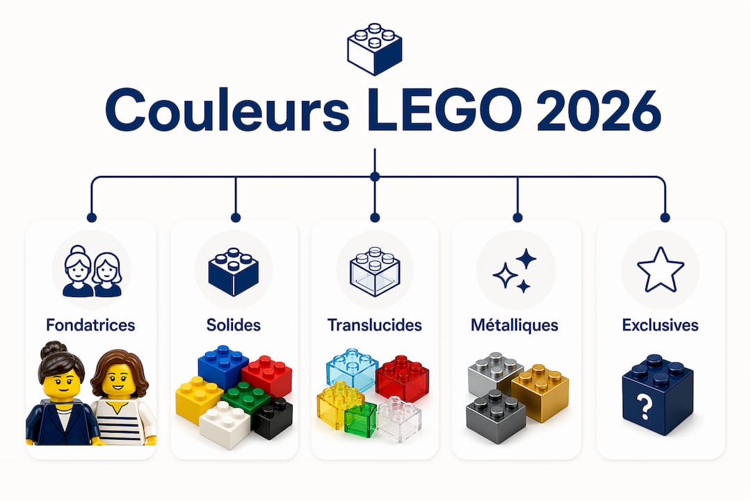 Arborescence des familles de couleurs LEGO pour 2026, présentée sous forme d'infographie