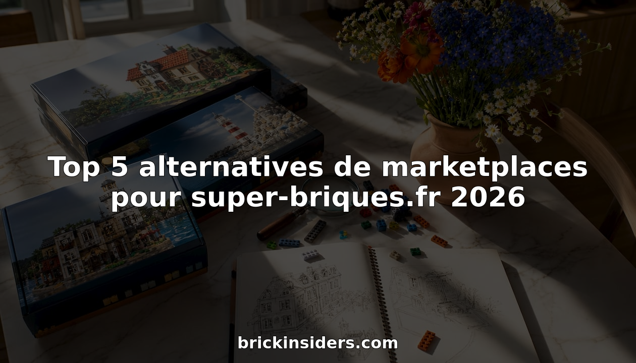 Vue d’en haut d’un bureau sur lequel sont disposés des boîtes LEGO et un catalogue.