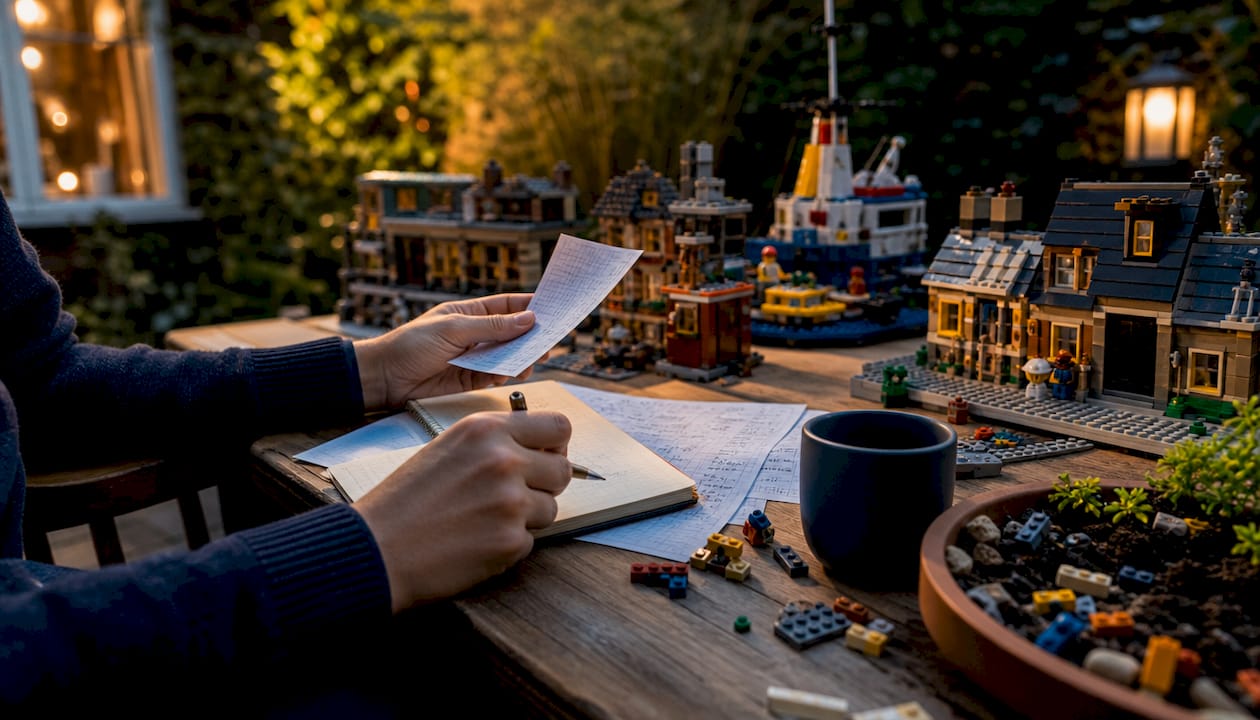 Des mains en train de s’occuper des documents de gestion du budget consacré à la collection de LEGO