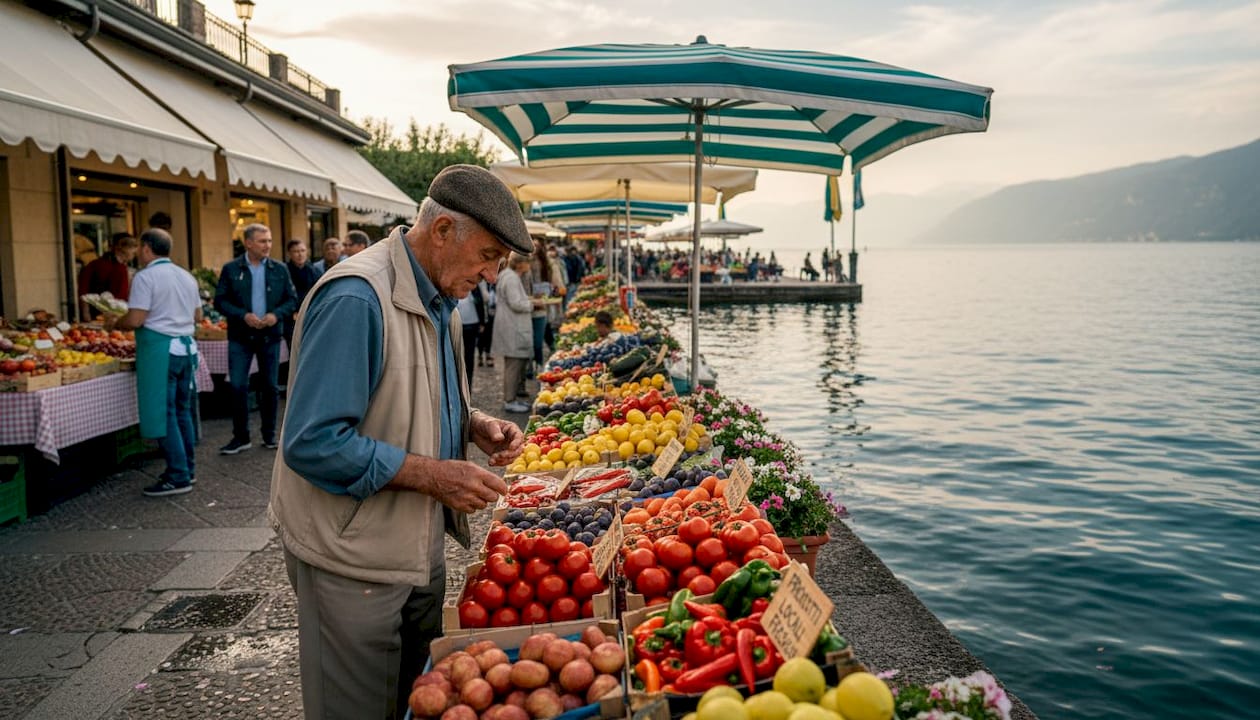 Mercatino lungo la passeggiata sul lago a Sirmione