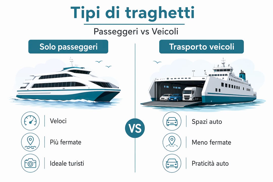 Infografica: confronto tra i traghetti per passeggeri e per veicoli sul Lago di Garda
