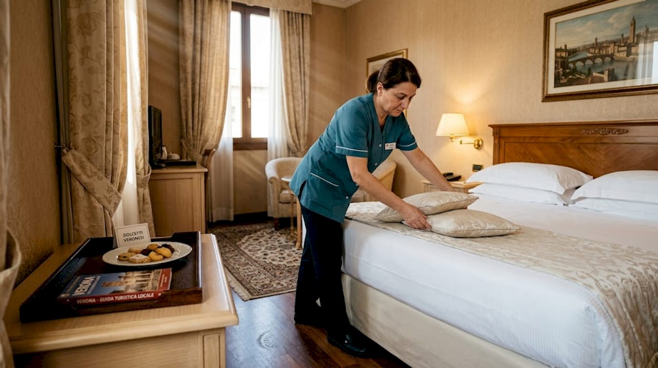 Personale addetto alla preparazione dei letti nelle camere Classic dell’hotel