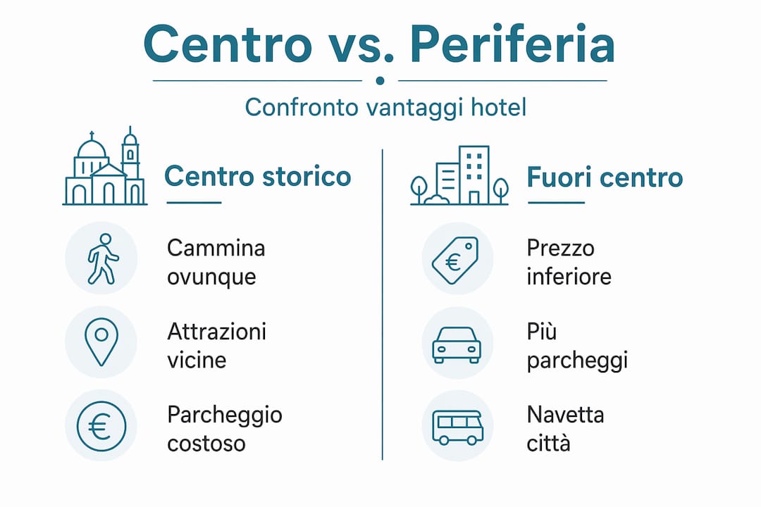 Infografica: pro e contro degli hotel in centro a Verona rispetto a quelli in periferia