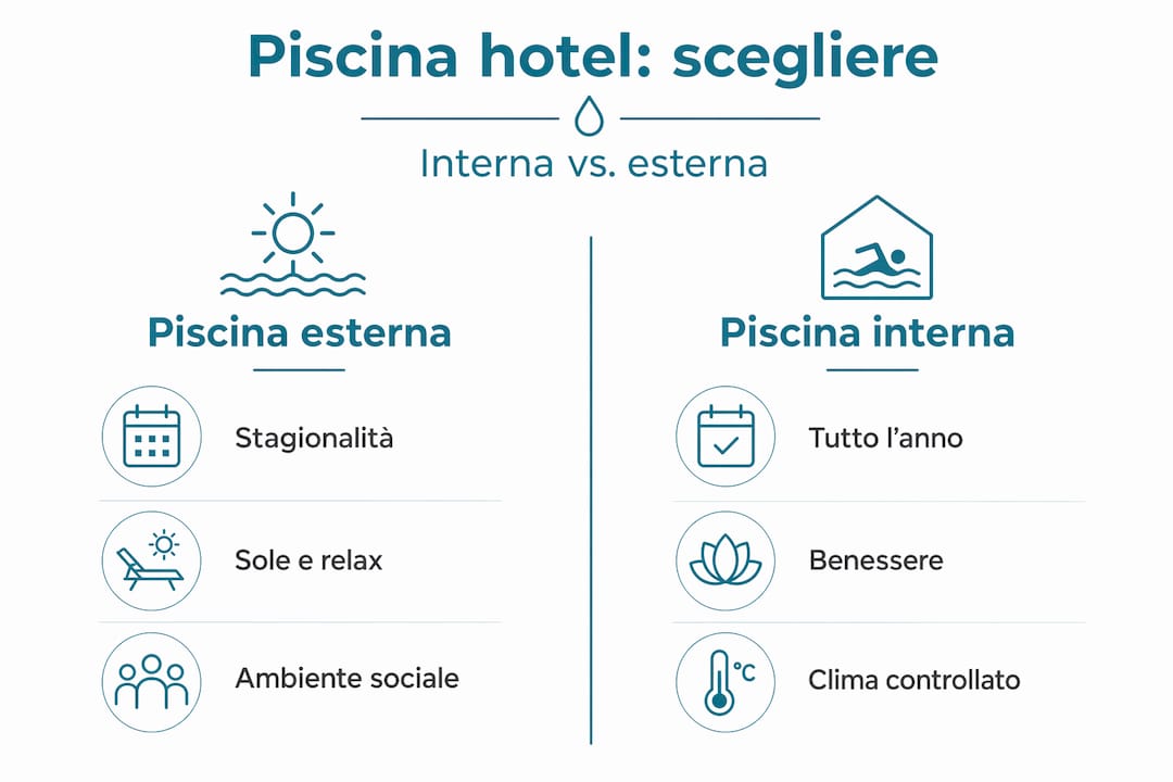 Infografica: pro e contro delle piscine interne ed esterne negli hotel