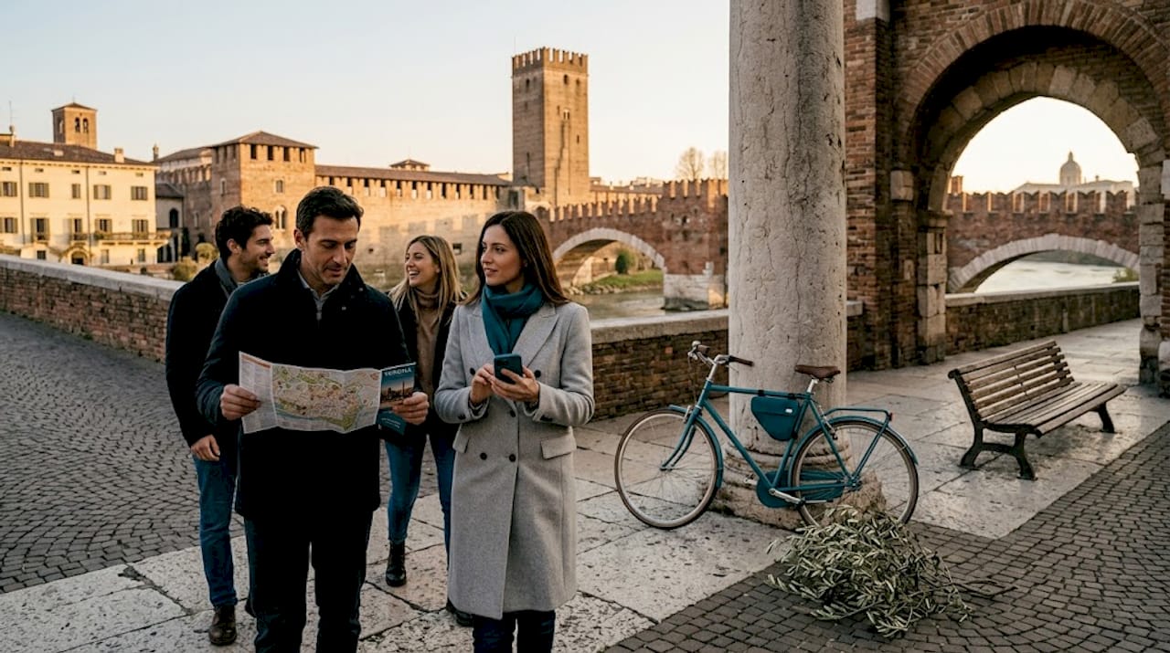 Il centro di Verona pullula di turisti che passeggiano tra le vie storiche, ammirando le bellezze della città.