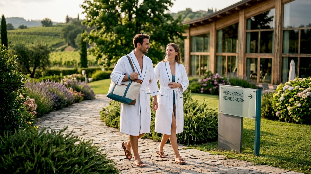 Una coppia si concede una giornata di relax alle terme nei dintorni di Verona.