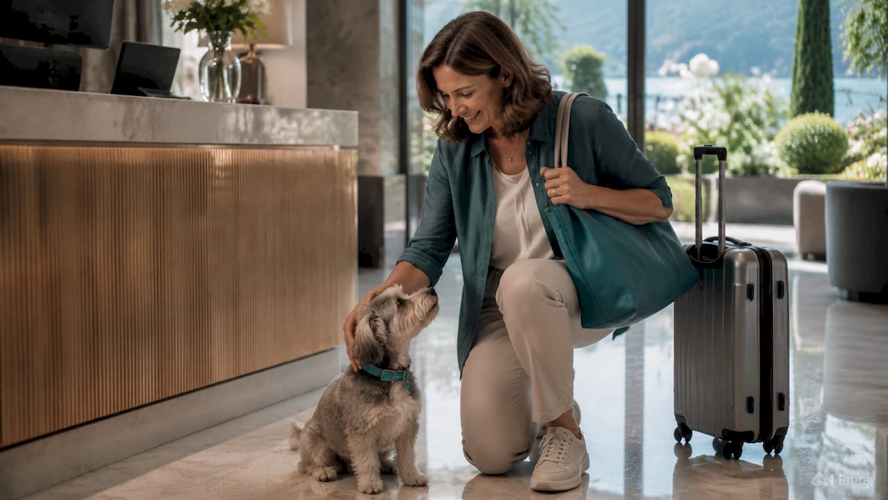 Ospite che si presenta alla reception dell’hotel accompagnato dal proprio cane