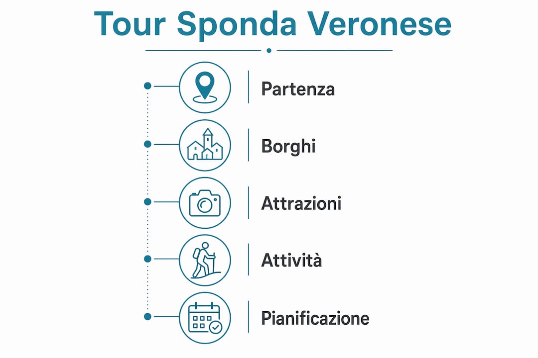 Infografica con le tappe imperdibili di un tour sulla sponda veronese del Lago di Garda