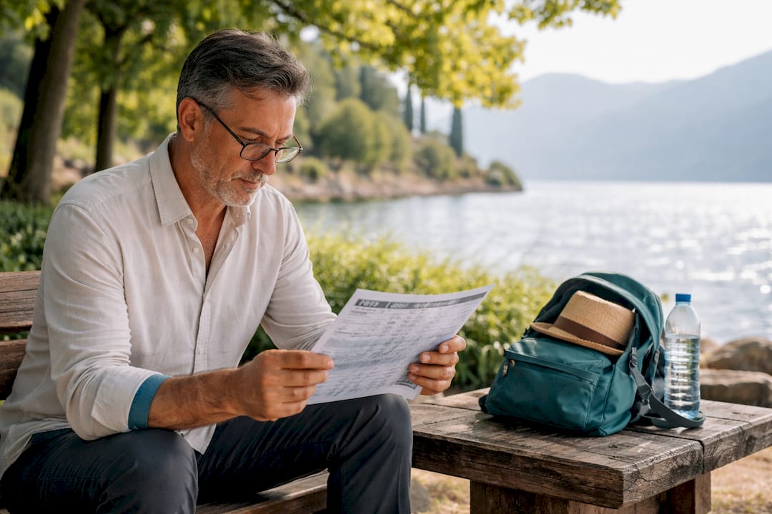 Una persona controlla gli orari dei traghetti sul Lago di Garda.