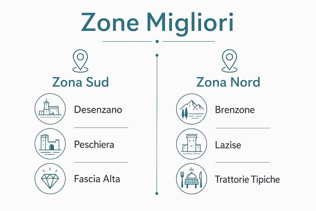 Infografica sulle zone top dove gustare il miglior pesce sul Lago di Garda
