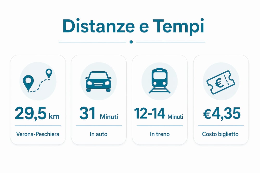 Grafica con le principali distanze e i tempi di percorrenza tra Verona e il Lago di Garda