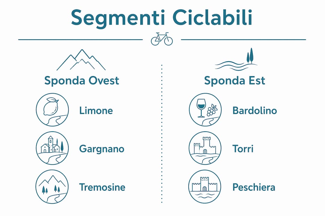 Infografica comparativa dei diversi tratti ciclabili attorno al Lago di Garda