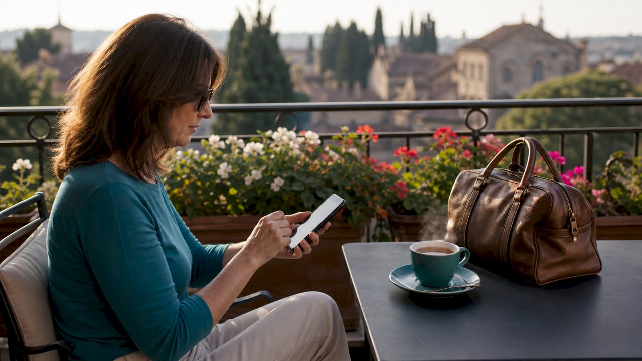 Una donna sta prenotando il servizio navetta dell’hotel a Verona.
