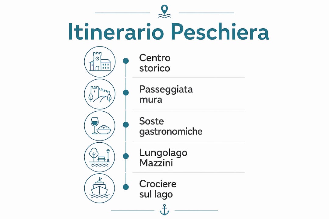 Scopri il percorso ideale per visitare Peschiera del Garda con la nostra infografica dettagliata.