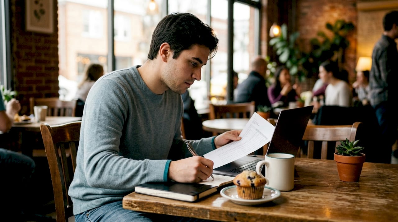Uomo alle prese con il foglio Excel per tenere sotto controllo le spese delle vacanze