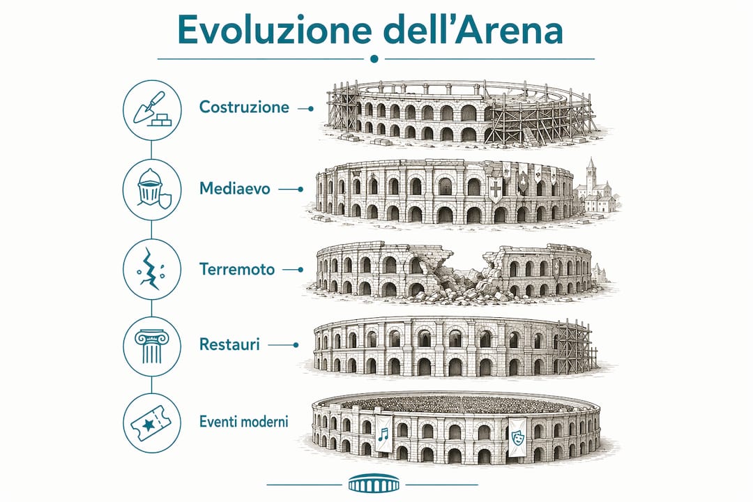 Infografica che ripercorre le tappe fondamentali della storia dell’Arena di Verona