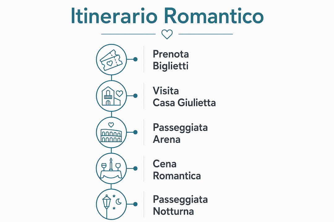 Infografica con le tappe di un itinerario romantico alla scoperta di Verona