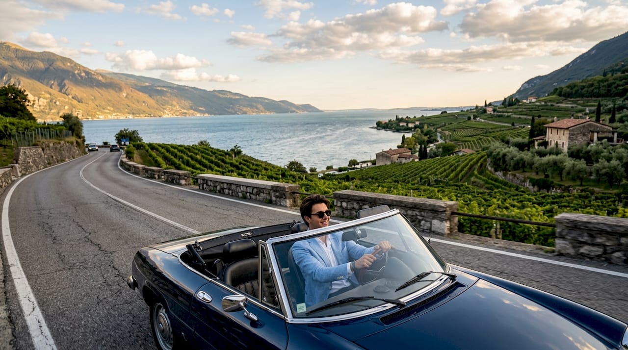 Guidare una decappottabile lungo le strade panoramiche del Lago di Garda: un’esperienza da sogno tra curve mozzafiato e paesaggi incantevoli.