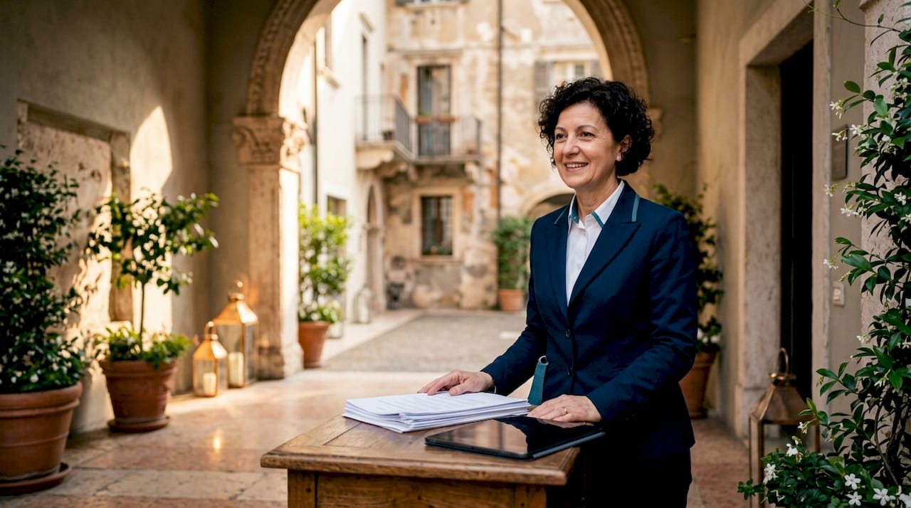 Il receptionist dell’hotel si occupa di controllare i documenti degli ospiti al momento del check-in, come previsto dalle normative sul turismo.
