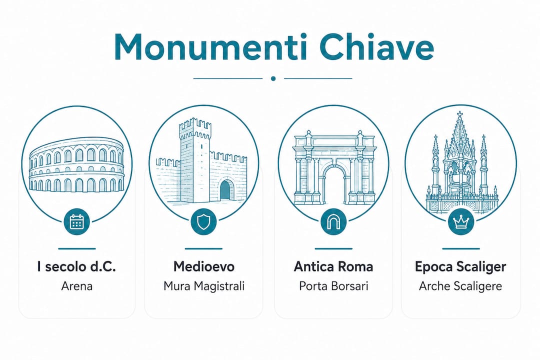 Infografica dedicata ai principali monumenti del patrimonio UNESCO di Verona