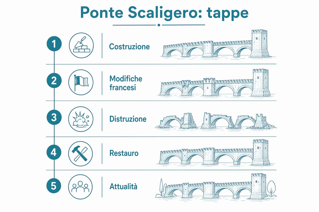 Infografica con le tappe fondamentali della storia del Ponte Scaligero