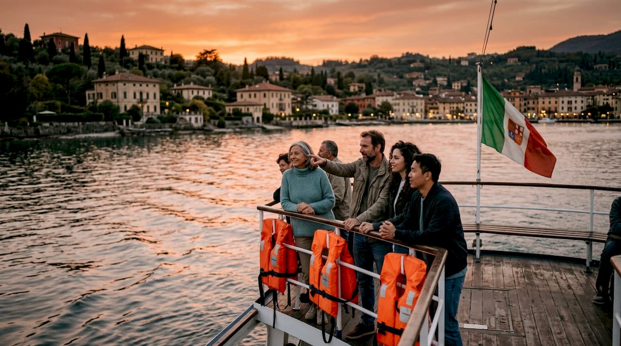 Viaggiatori a bordo del traghetto Navigarda sul Lago di Garda