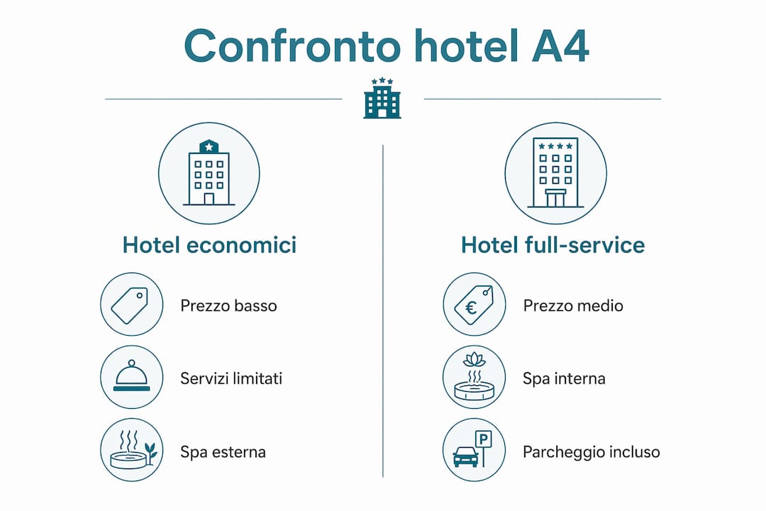 Infografica che mette a confronto hotel economici e hotel con servizi completi