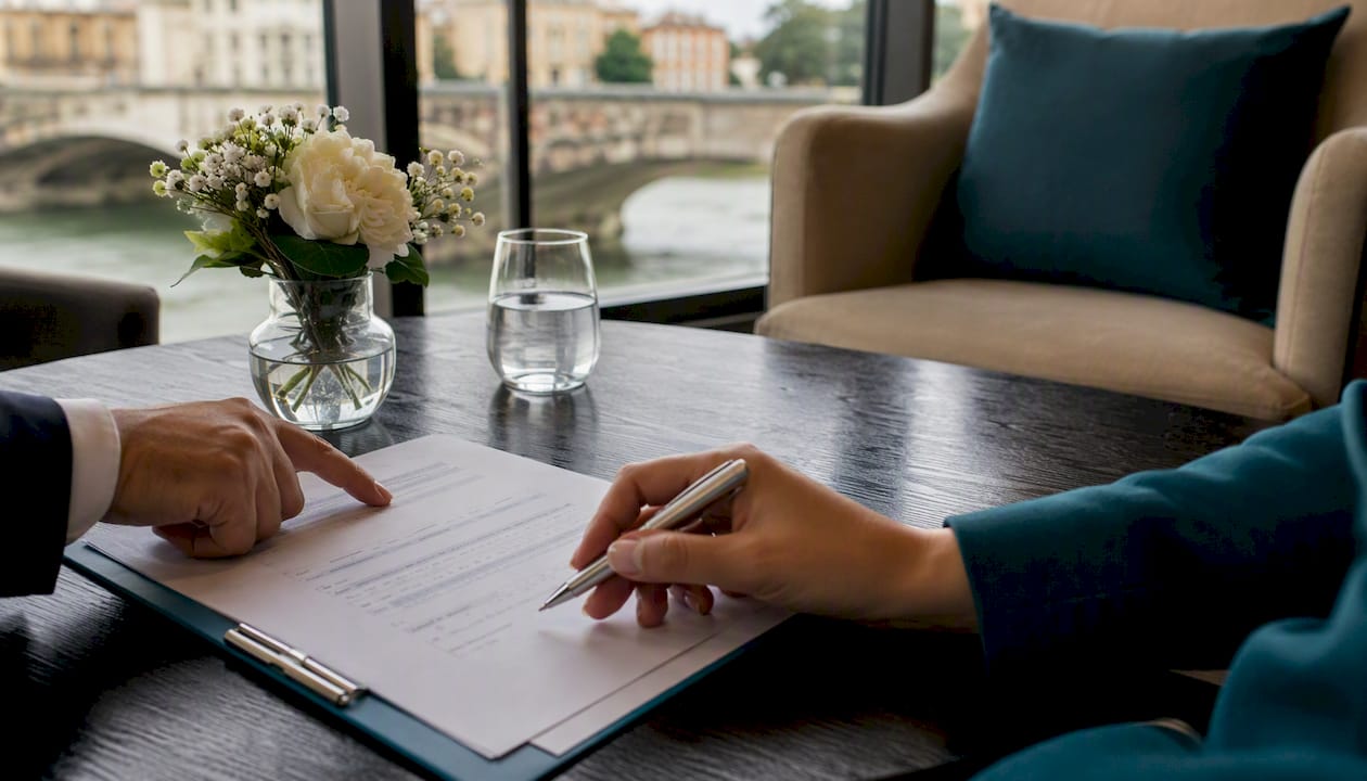 Mani che controllano la busta paga del personale dell’hotel