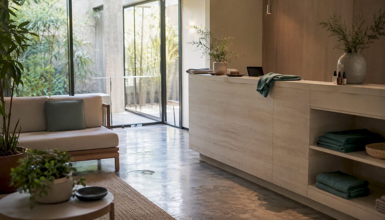 Ingresso e reception di una moderna spa dedicata al benessere