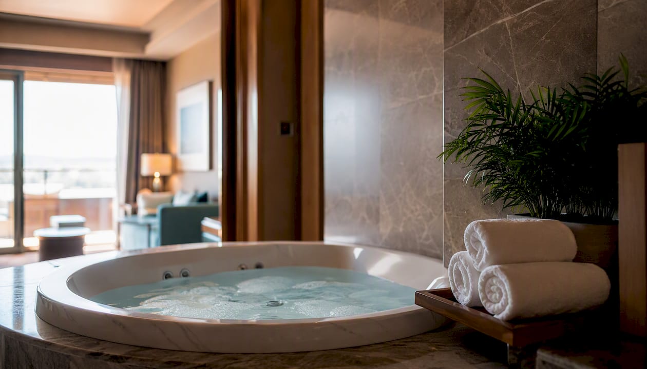 Vasca idromassaggio privata all’interno di una suite spa esclusiva in hotel