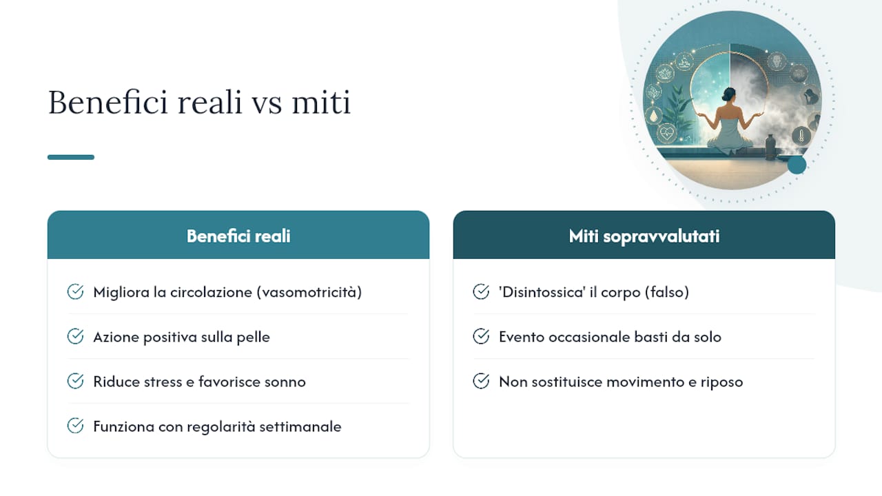 Diagramma che mostra i reali benefici rispetto ai miti del bagno turco