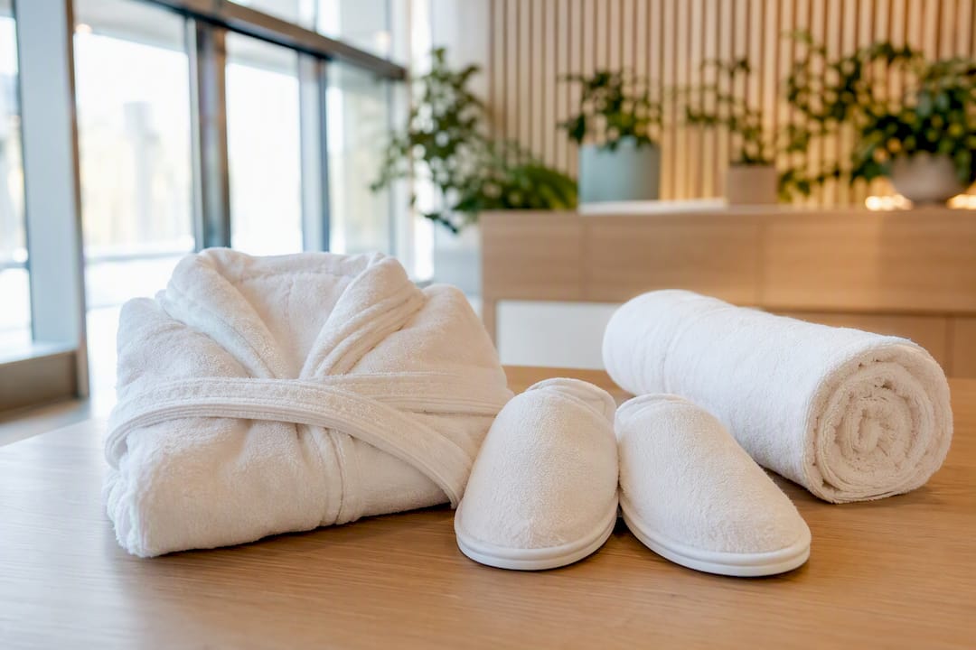 Kit per giornata spa con accappatoio, ciabatte e asciugamano
