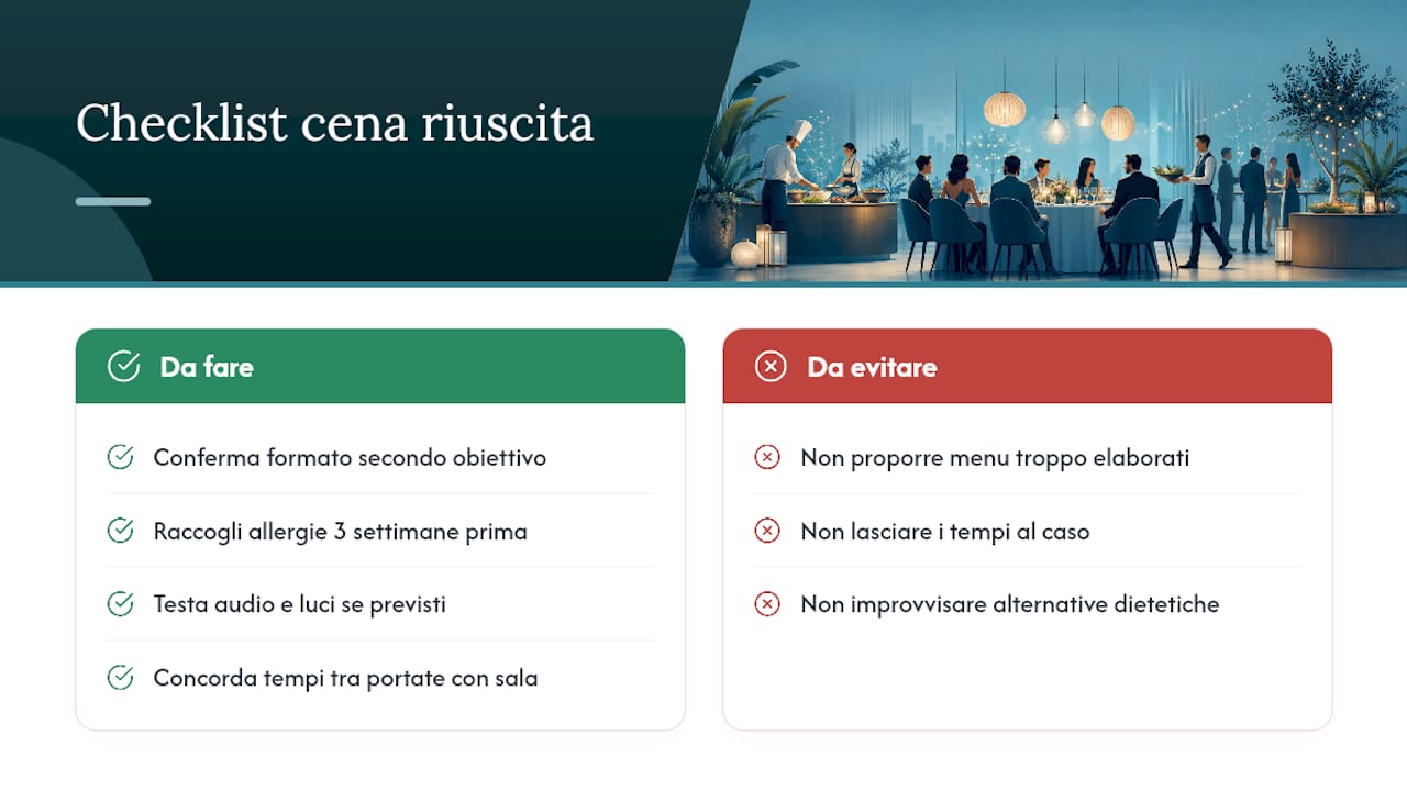 Cosa impariamo dalle cene aziendali che funzionano davvero — overview diagram
