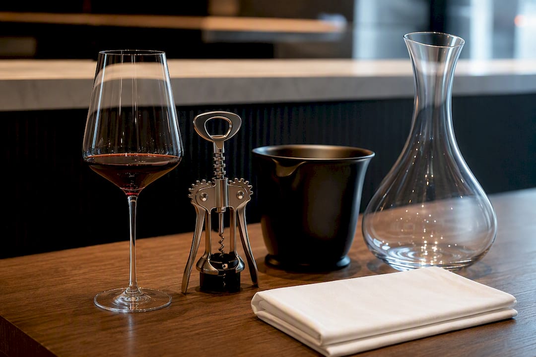 Calice e strumenti essenziali per la degustazione del vino