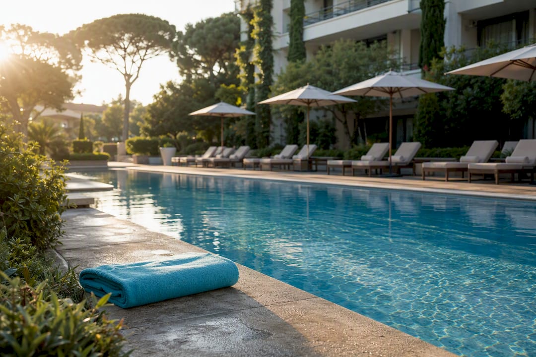 Piscina esterna dell'hotel pronta per l'inaugurazione