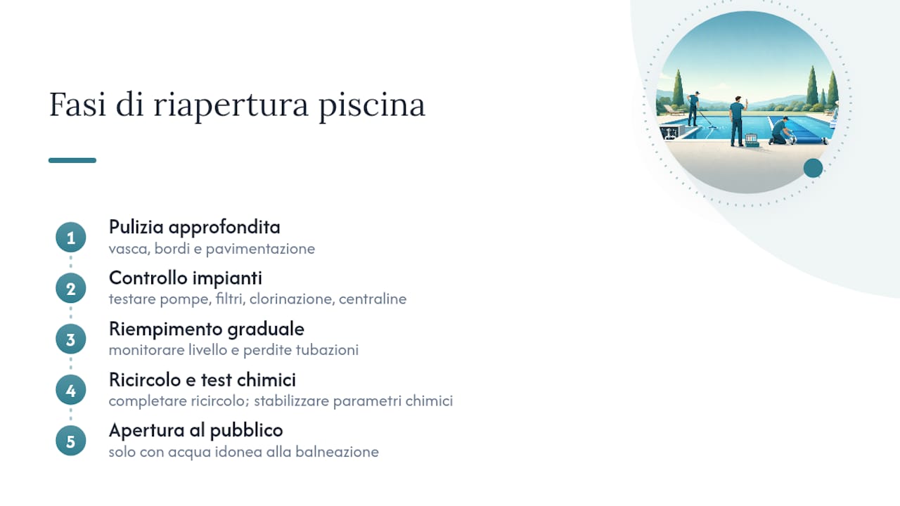 Procedure operative per riaprire una piscina all'aperto